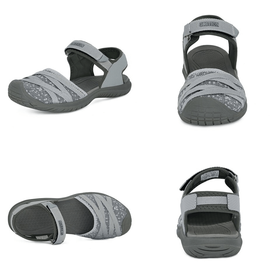 Gray casual closed toe flat heels women's sandals with EVA insole and hook & loop closure, perfect for trekking and everyday wear - SF0269